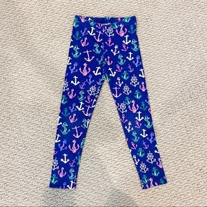 Bright Blue Colorful Anchor Pattered Leggings